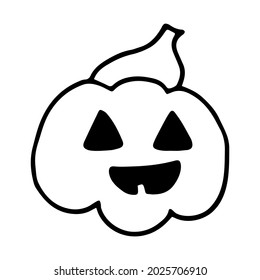 Doodle pumpkin with scary face, symbol of Halloween. 