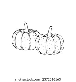 Icono de calabazas Doodle.  Imagen dibujada a mano de tomate en forma de caricatura isoteada sobre fondo blanco