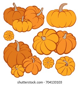 Doodle pumpkins set. Cartoon sketch style.
Hand drawn illustration.