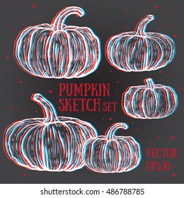 Doodle pumpkins.Vector paint hand drawn picture in cartoon style. Stock illustration. 