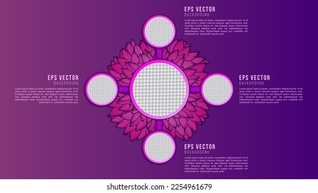 Pasos de infografía morada con doodle. Ilustración vectorial.
