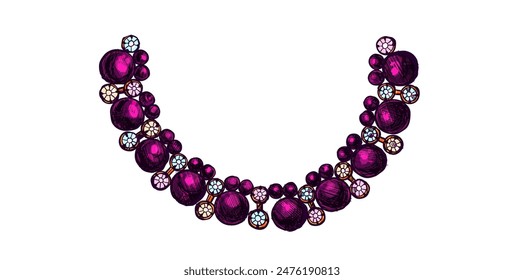 Doodle Purple Necklace Isolated On White Background.	