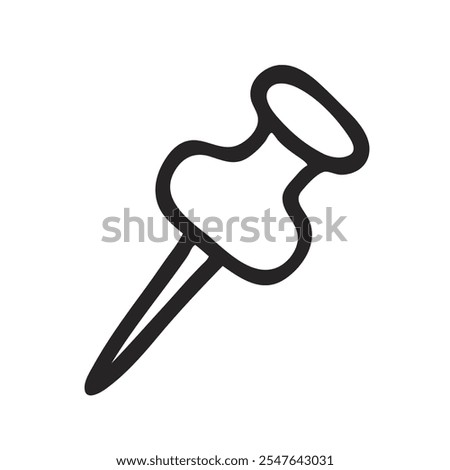 Doodle Push Pin or thumb tack icon. Line art style graphic design element