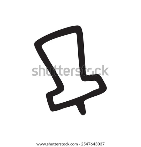 Doodle Push Pin or thumb tack icon. Line art style graphic design element