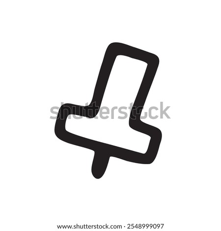 Doodle Push Pin or thumb tack icon. Line art style graphic design element