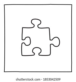 Doodle puzzle icon or logo, hand drawn with thin black line.