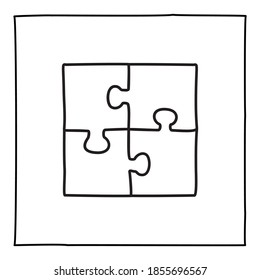 Doodle puzzle icon or logo, hand drawn with thin black line.