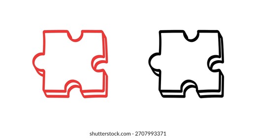 Doodle Puzzle Piece Vector Icon Set. Hand-Drawn Solution, Creativity, and Infographic Element in Sketch Outline Style.