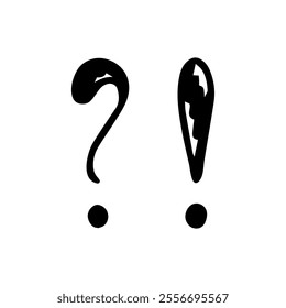 Doodle question and exclamation mark. Brush, crayon, marker hand drawn marks. Vector illustration. Hand drawn punctuation marks. Cute print for t-shirt