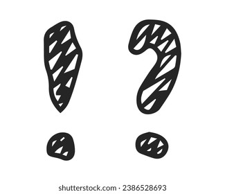 Doodle question and exclamation mark. Hand drawn punctuation signs.