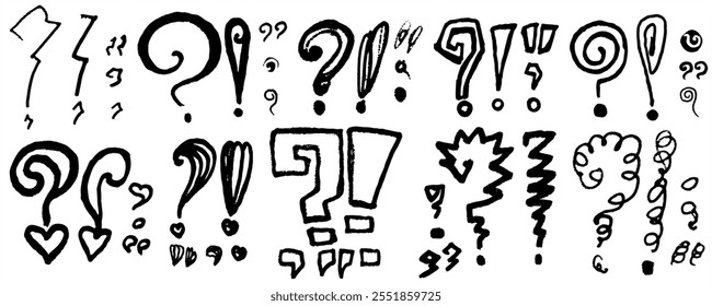 Doodle question mark, Koma, dot. Vector with texture. 