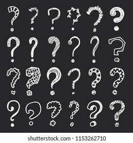 Doodle question marks set on a blackboard background