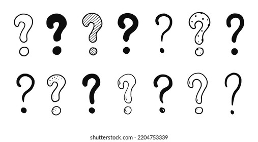 Doodle question sign mark set. Hand drawn sketch style ask sign, question mark. Isolated vector illustration.