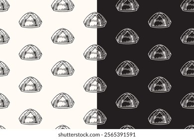 doodle quick pitch tent seamless pattern on black white background for camping adventure merchandise.  retro outdoor tourist tent pattern background. pattern of campsite tent vector background