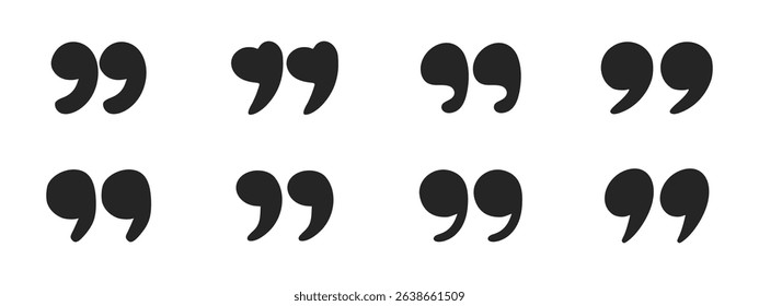 Doodle quotation mark. Hand drawn comma set for speech bubble. Vector comic apostrophe icon for conversation. Sketch scribble signs. Punctuation symbol on white background