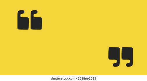 Doodle quotation mark. Hand drawn comma set for speech bubble. Vector crayon apostrophe icon for conversation. Sketch scribble sign. Punctuation symbol on yellow background. Perfect for modern