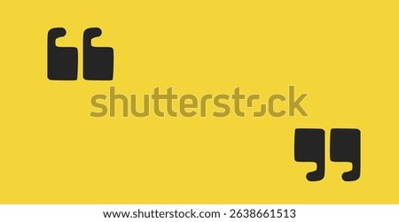 Doodle quotation mark. Hand drawn comma set for speech bubble. Vector crayon apostrophe icon for conversation. Sketch scribble sign. Punctuation symbol on yellow background. Perfect for modern