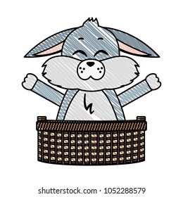 doodle rabbit animal with open hands inside hamper