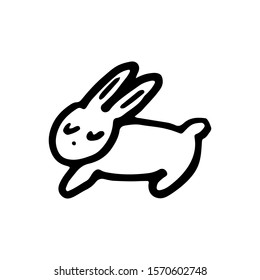 Doodle rabbit black outline on a white background. forest animal character