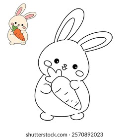 Doodle rabbit with carrot clipart vector. Easter bunny coloring pages Easter worksheets printable for kids activity, Kindergarten and preschool. Trace and color Easter bunny worksheets. 