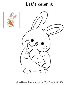 Doodle rabbit with carrot clipart vector. Easter bunny coloring pages Easter worksheets printable for kids activity, Kindergarten and preschool. Trace and color Easter bunny worksheets. 
