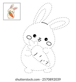 Doodle rabbit with carrot clipart vector. Easter bunny coloring pages Easter worksheets printable for kids activity, Kindergarten and preschool. Trace and color Easter bunny worksheets. 