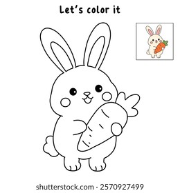 Doodle rabbit with carrot clipart vector. Easter bunny coloring pages easter worksheets printable for kids activity, Kindergarten and preschool. Trace and color Easter bunny worksheets. 