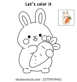 Doodle rabbit with carrot clipart vector. Easter bunny coloring pages easter worksheets printable for kids activity, Kindergarten and preschool. Trace and color Easter bunny worksheets. 