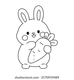 Doodle rabbit with carrot clipart vector. Easter bunny coloring pages easter worksheets printable for kids activity, Kindergarten and preschool. Trace and color Easter bunny worksheets. 