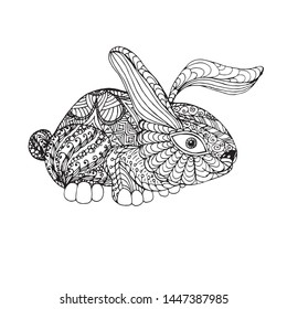 Doodle rabbit, coloring page antistress stock vector illustration for web, for print