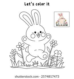 Doodle rabbit coloring pages for kids. Trace and color cute rabbit. Rabbit animal flashcard. Cute rabbit easter isolated on white background. Kindergarten and preschool worksheets for kids printable. 