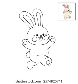 Doodle rabbit coloring pages for kids. Trace and color cute rabbit. Rabbit animal flashcard. Cute rabbit easter isolated on white background. Kindergarten and preschool worksheets for kids printable. 