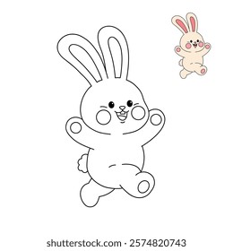 Doodle rabbit coloring pages for kids. Trace and color cute rabbit. Rabbit animal flashcard. Cute rabbit easter isolated on white background. Kindergarten and preschool worksheets for kids printable. 