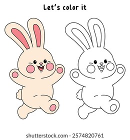 Doodle rabbit coloring pages for kids. Trace and color cute rabbit. Rabbit animal flashcard. Cute rabbit easter isolated on white background. Kindergarten and preschool worksheets for kids printable. 