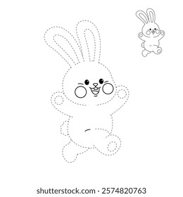 Doodle rabbit coloring pages for kids. Trace and color cute rabbit. Rabbit animal flashcard. Cute rabbit easter isolated on white background. Kindergarten and preschool worksheets for kids printable. 