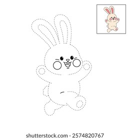 Doodle rabbit coloring pages for kids. Trace and color cute rabbit. Rabbit animal flashcard. Cute rabbit easter isolated on white background. Kindergarten and preschool worksheets for kids printable. 