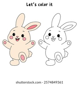 Doodle rabbit coloring pages for kids. Trace and color cute rabbit. Rabbit animal flashcard. Cute rabbit easter isolated on white background. Kindergarten and preschool worksheets for kids printable. 