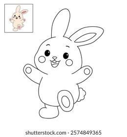 Doodle rabbit coloring pages for kids. Trace and color cute rabbit. Rabbit animal flashcard. Cute rabbit easter isolated on white background. Kindergarten and preschool worksheets for kids printable. 