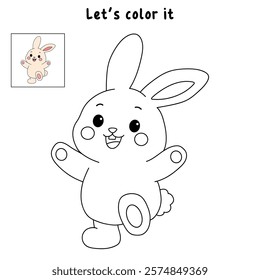 Doodle rabbit coloring pages for kids. Trace and color cute rabbit. Rabbit animal flashcard. Cute rabbit easter isolated on white background. Kindergarten and preschool worksheets for kids printable. 