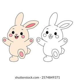 Doodle rabbit coloring pages for kids. Trace and color cute rabbit. Rabbit animal flashcard. Cute rabbit easter isolated on white background. Kindergarten and preschool worksheets for kids printable. 