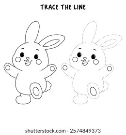 Doodle rabbit coloring pages for kids. Trace and color cute rabbit. Rabbit animal flashcard. Cute rabbit easter isolated on white background. Kindergarten and preschool worksheets for kids printable. 