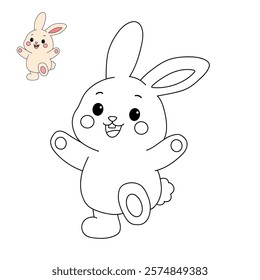 Doodle rabbit coloring pages for kids. Trace and color cute rabbit. Rabbit animal flashcard. Cute rabbit easter isolated on white background. Kindergarten and preschool worksheets for kids printable. 