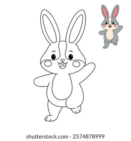 Doodle rabbit coloring pages for kids. Trace and color cute rabbit. Rabbit in spring garden. Cute rabbit easter isolated on white background. Kindergarten and preschool worksheets for kids printable. 