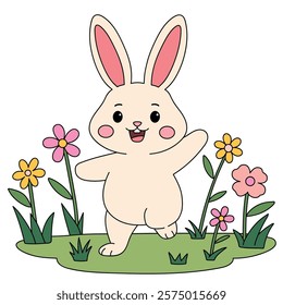 Doodle rabbit coloring pages for kids. Trace and color cute rabbit. Rabbit in spring garden. Cute rabbit easter isolated on white background. Kindergarten and preschool worksheets for kids printable. 