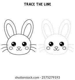 Doodle rabbit coloring pages for kids. Trace and color cute rabbit. Cute rabbit easter isolated on white background. Kindergarten and preschool worksheets for kids printable. 