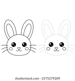 Doodle rabbit coloring pages for kids. Trace and color cute rabbit. Cute rabbit easter isolated on white background. Kindergarten and preschool worksheets for kids printable. 