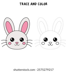 Doodle rabbit coloring pages for kids. Trace and color cute rabbit. Cute rabbit easter isolated on white background. Kindergarten and preschool worksheets for kids printable. 