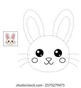 Doodle rabbit coloring pages for kids. Trace and color cute rabbit. Cute rabbit easter isolated on white background. Kindergarten and preschool worksheets for kids printable. 