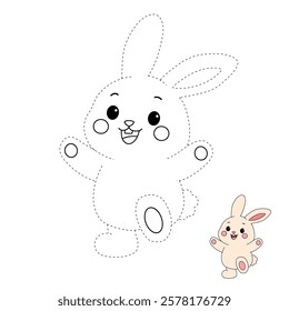 Doodle rabbit coloring pages for kids. Trace and color cute rabbit. Rabbit animal flashcard. Cute rabbit easter isolated on white background. Kindergarten and preschool worksheets for kids printable. 