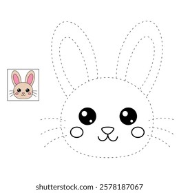 Doodle rabbit coloring pages for kids. Trace and color cute rabbit. Rabbit in spring garden. Cute rabbit easter isolated on white background. Kindergarten and preschool worksheets for kids printable. 